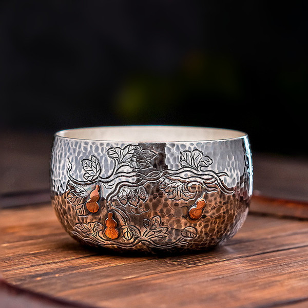 Handmade Pure Silver Teacup Gourd 90ml