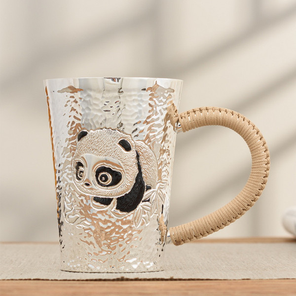 Handmade Pure Silver Tea Mug Panda 300ml