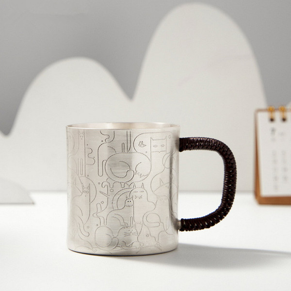 Handmade Pure Silver Tea Mug Cat 180ml