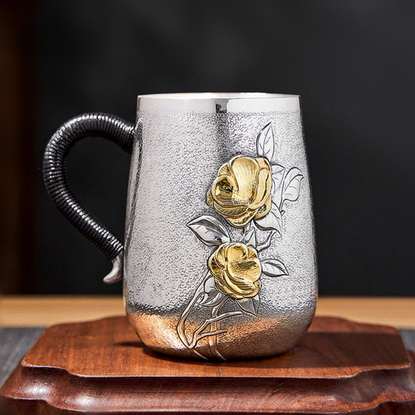 Handmade Pure Silver Tea Mug Lang Man Shan Cha 350ml