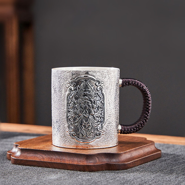 Handmade Pure Silver Tea Mug Feng Cai 400ml