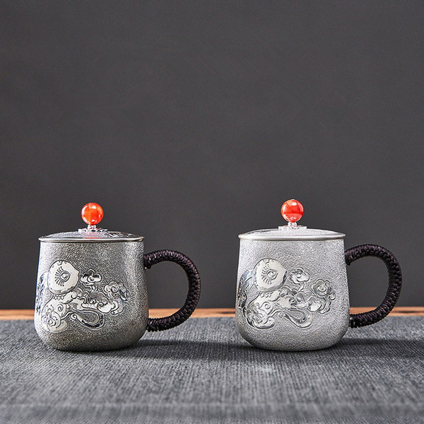 Handmade Pure Silver Tea Mug Rui Tu Cheng Xiang 320ml