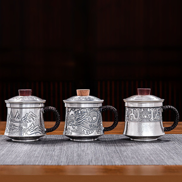 Handmade Pure Silver Tea Mug Fu Qi Lian Mian 320ml