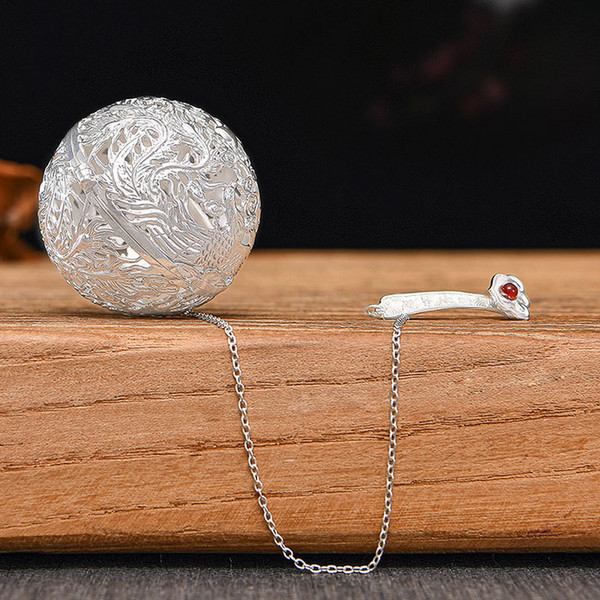 Handmade Pure Silver Loose Tea Strainer Ru Yi Long Feng