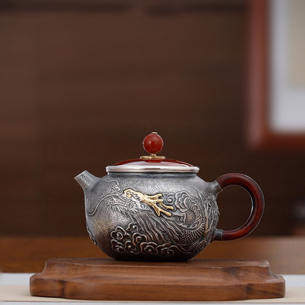 Handmade Pure Silver Teapot Pan Long Ta Yu 188ml