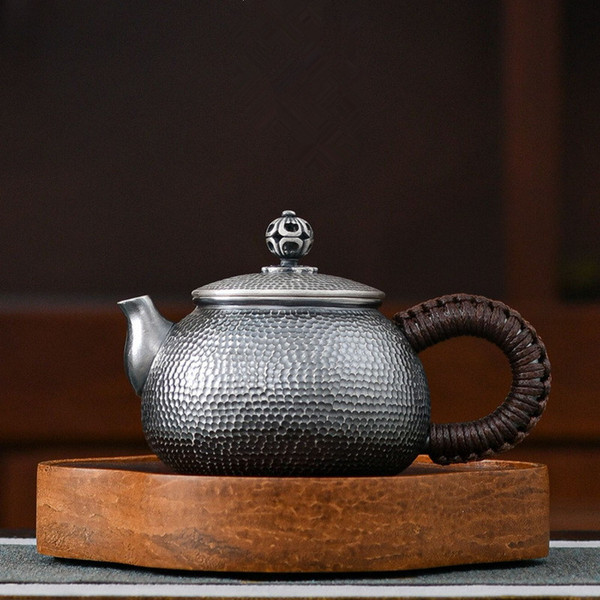 Handmade Pure Silver Teapot Zhui Mu Bao Dai 200ml
