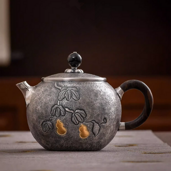 Handmade Pure Silver Teapot Ru Yi Hu Lu 280ml