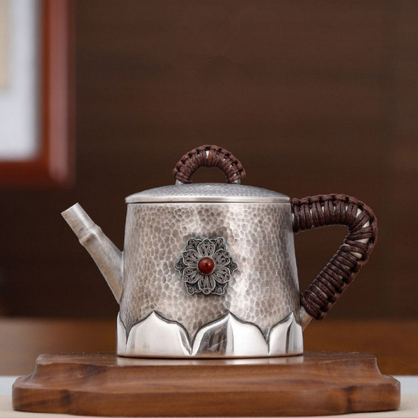 Handmade Pure Silver Teapot Hua Si Lian Zun 208ml