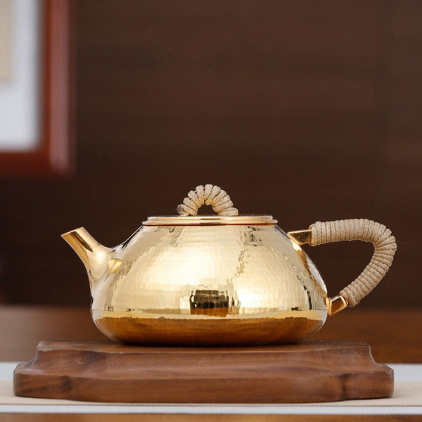 Handmade Pure Silver Teapot Gold Plated Shi Piao 228ml