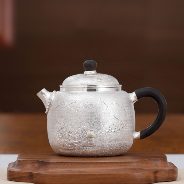 Handmade Pure Silver Teapot Shan Shui Pao Zun 218ml