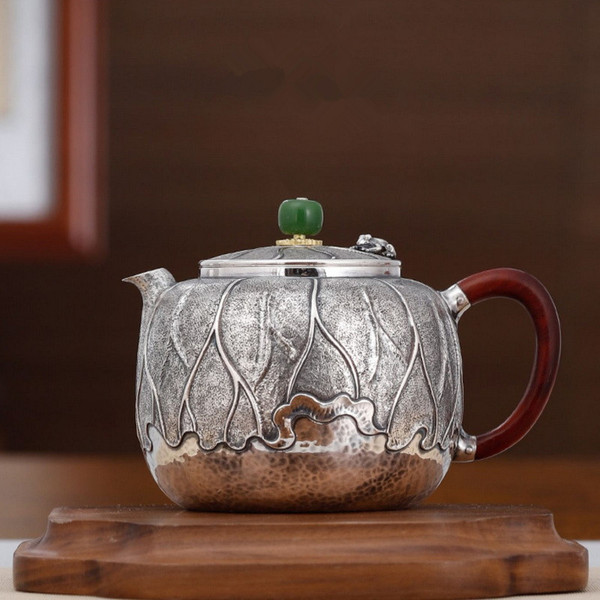 Handmade Pure Silver Teapot Wa Luo He Ye 298ml Handmade Pure Silver Teapot Wa Luo He Ye 298ml