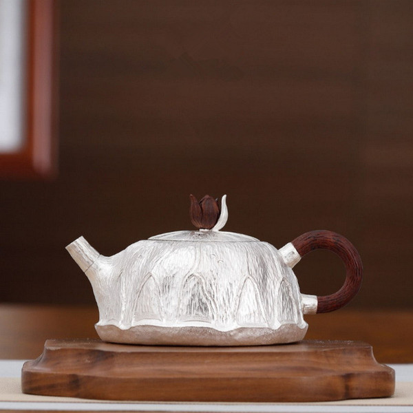 Handmade Pure Silver Teapot Fang Sheng He Hua 148ml
