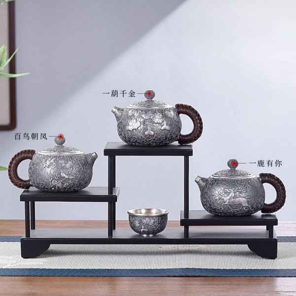 Handmade Pure Silver Teapot Hua Si Xi Shi 228ml