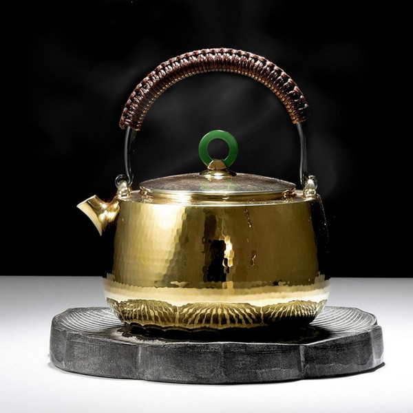 Handmade Pure Silver Kettle Gold Plated Ping Wan 700ml