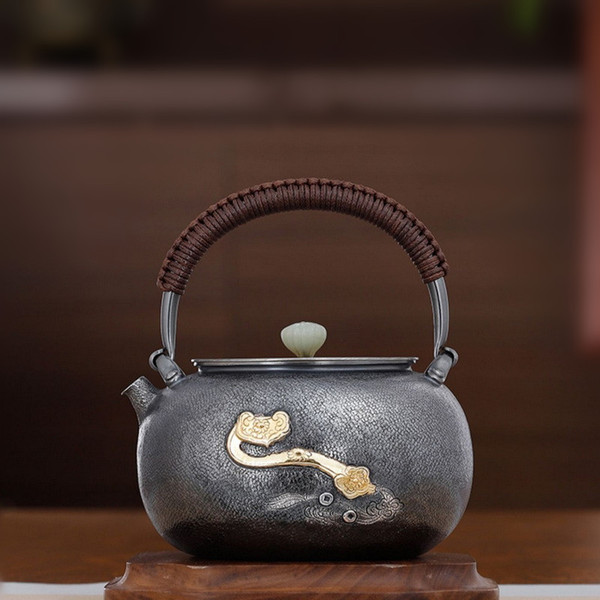 Handmade Pure Silver Kettle Ru Yi Ping Guo 648ml