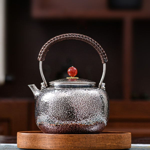 Handmade Pure Silver Kettle Hong Yun Dang Tou 1000ml