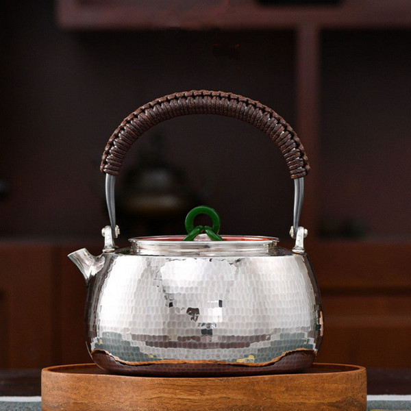 Handmade Pure Silver Kettle Ping Wan San Huan 1200ml