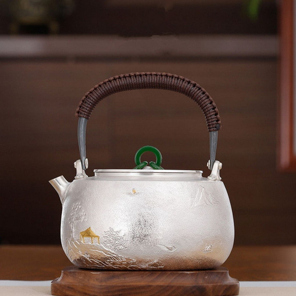 Handmade Pure Silver Kettle Da Hao He Shan 850ml