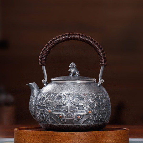 Handmade Pure Silver Kettle Qin Ming Gu Shou 950ml