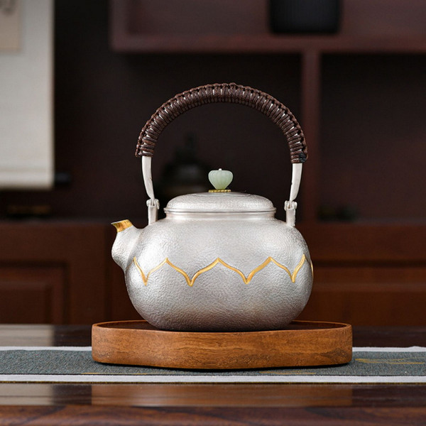 Handmade Pure Silver Kettle Jin Lian Bao Xiang 958ml