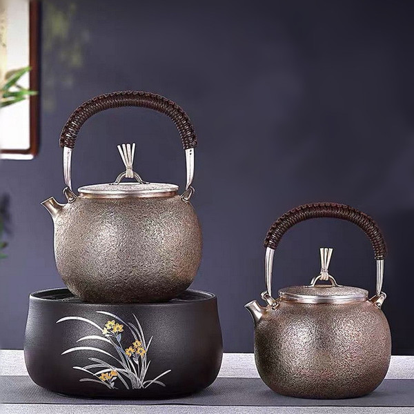 Handmade Pure Silver Kettle Yan Ji Shi Wen