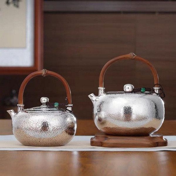 Handmade Pure Silver Kettle Wu Jin Deng Zhai