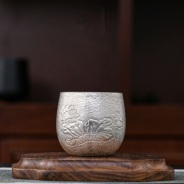 Handmade Pure Silver Teacup He Hua Sheng Kai 148ml