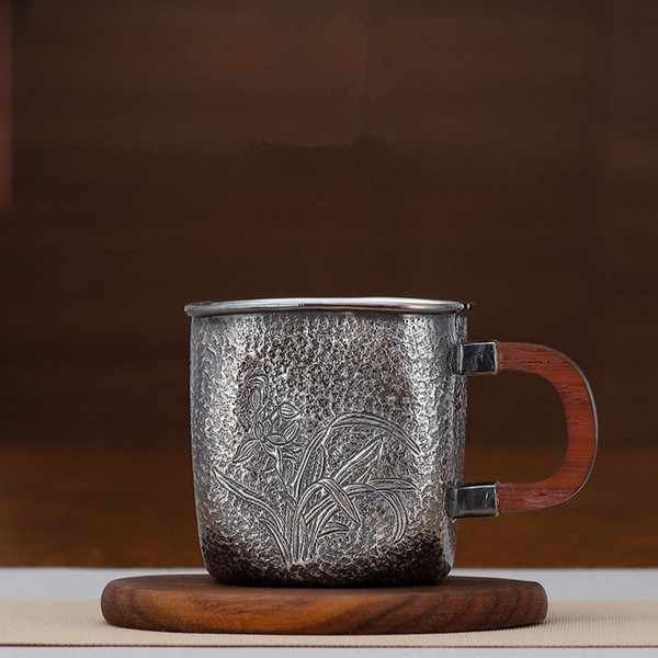 Handmade Pure Silver Teacup Lan Hua Fang Bei 160ml
