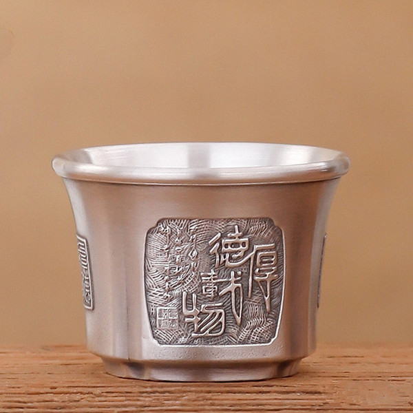 Handmade Pure Silver Teacup Shuang Ceng Ge Re 40ml