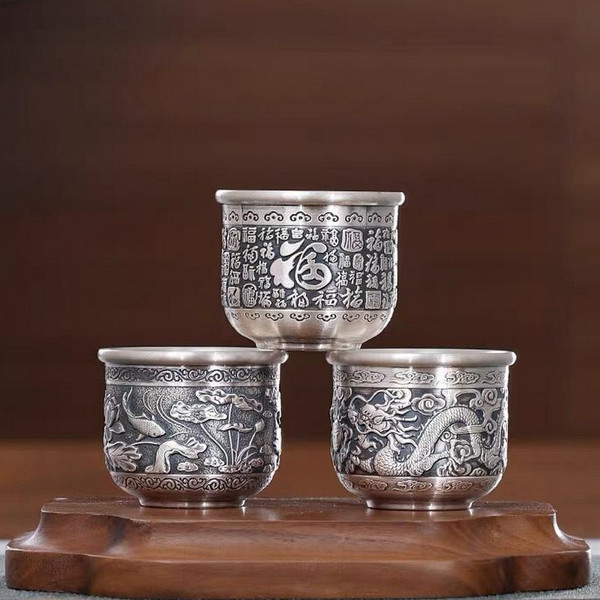 Handmade Pure Silver Teacup Xue Hua Yin 40ml