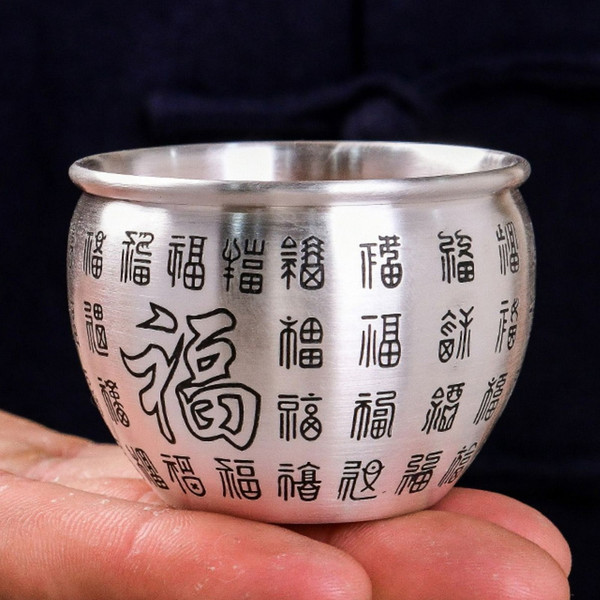 Handmade Pure Silver Teacup Shuang Ceng Fang Tang 68ml