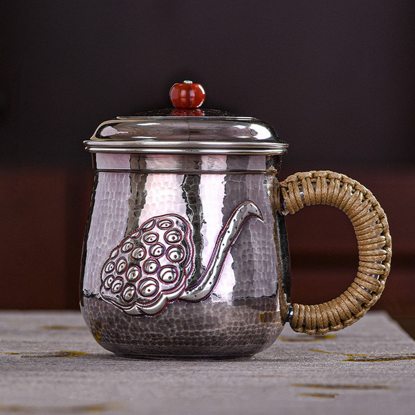 Handmade Pure Silver Tea Mug Lian Peng Sheng Kai 328ml