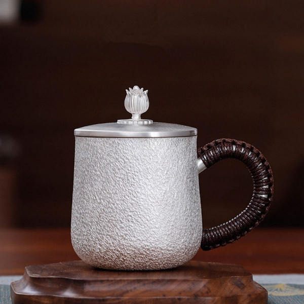 Handmade Pure Silver Tea Mug Xue Hua Lian Hua 320ml