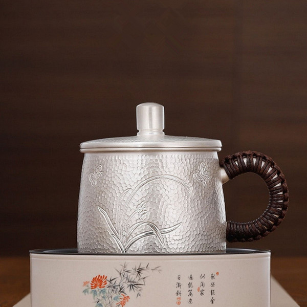 Handmade Pure Silver Tea Mug Orchid 310ml