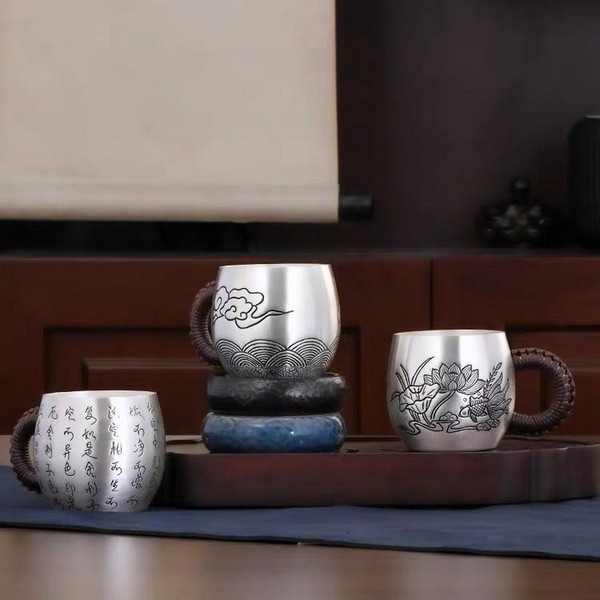 Handmade Pure Silver Tea Mug Ri Shi 208ml