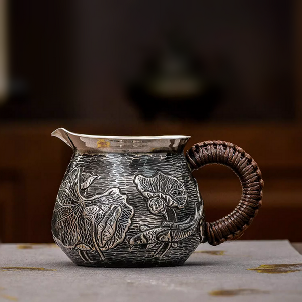 Handmade Pure Silver Fair Cup Of Tea Serving Pitcher Creamer Bu Bu Lian Hua 280ml