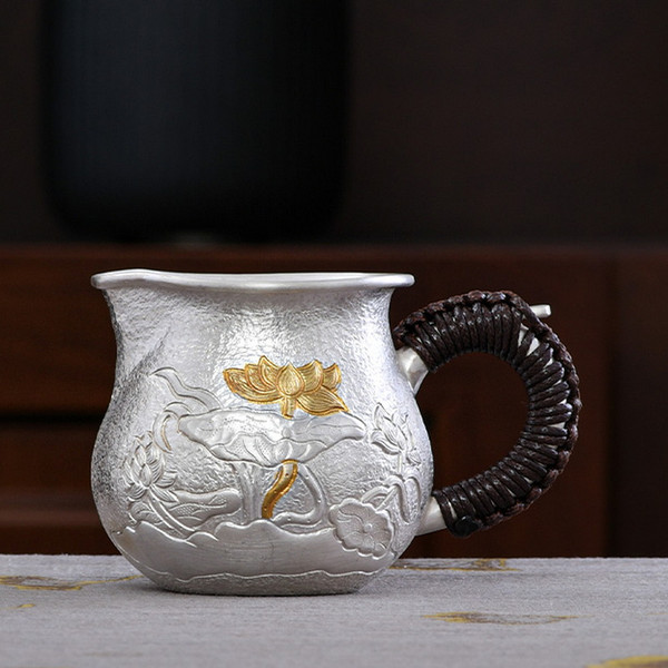 Handmade Pure Silver Fair Cup Of Tea Serving Pitcher Creamer Jin He Hua 248ml