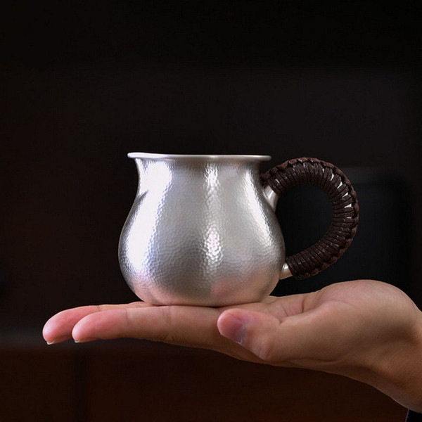 Handmade Pure Silver Fair Cup Of Tea Serving Pitcher Creamer Zhui Mu Yi Pin