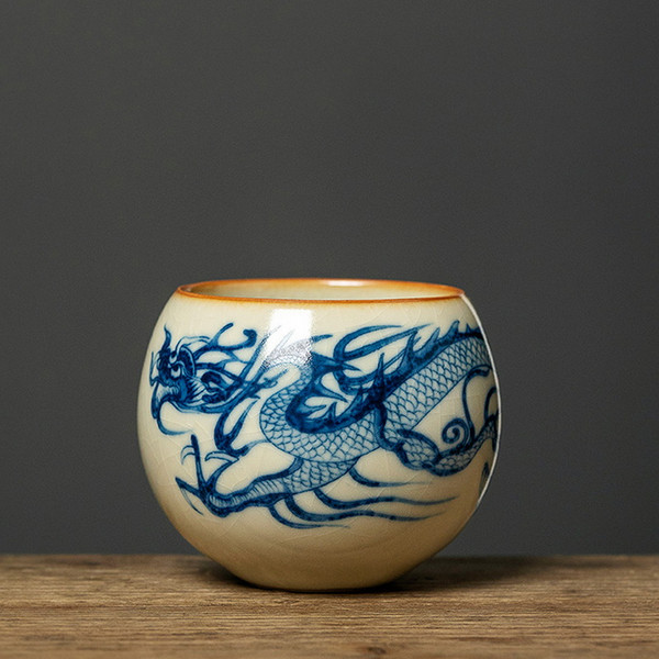 Blue and White Dragon Pattern Ru Kiln Gongfu Tea Tasting Teacup Chan Ji 125ml