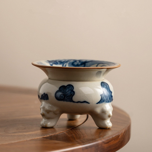 Blue and White Dragon Pattern Ru Kiln Gongfu Tea Strainer