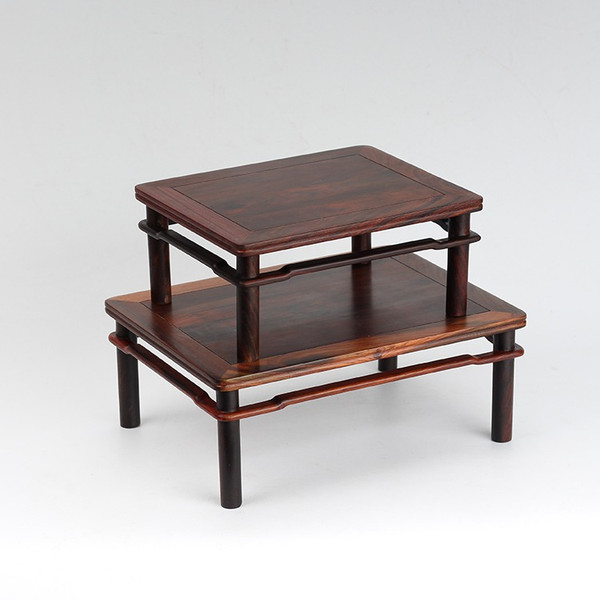Handmade Ming Shi Rectangular Red Wood Carving Table Top Stand Display Base