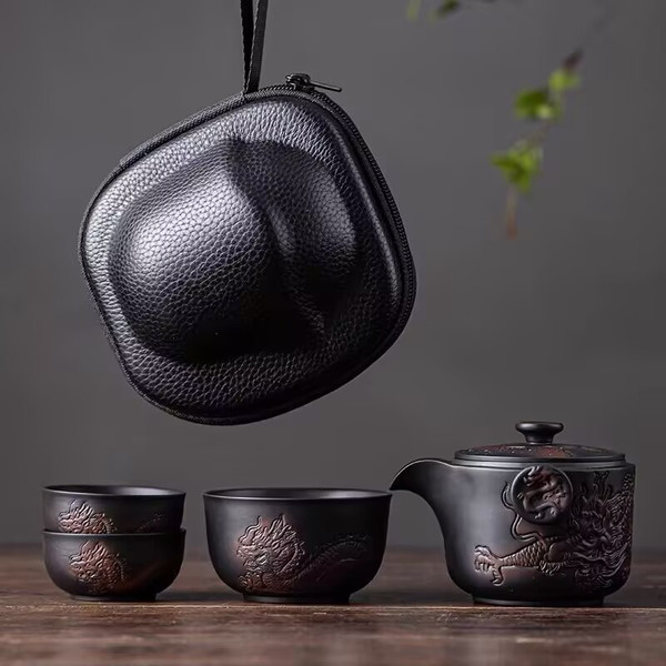 Long Teng Si Hai Jian Shui Purple Pottery Kungfu Tea Teapot And Teacup Set