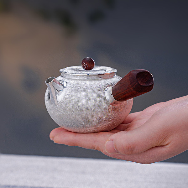 Handmade Pure Silver Teapot Fu Yuan Side Handle 200ml