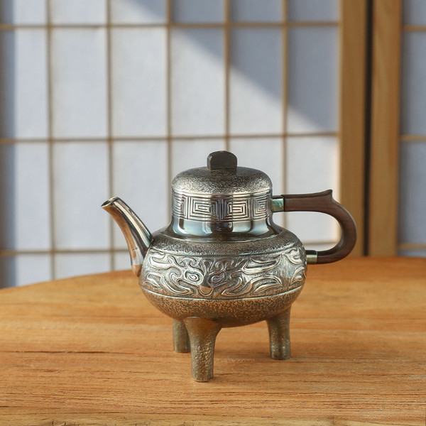 Handmade Pure Silver Teapot Han Ding Tie Wen 195ml