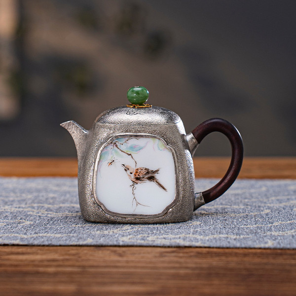 Handmade Pure Silver Teapot Zhi Jian Que Ying 150ml