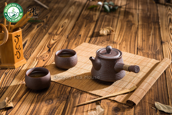 Brown Ceramic Chinese Gongfu Kungfu Tea Set Side Handle Teapot & Teacups 3 Pcs