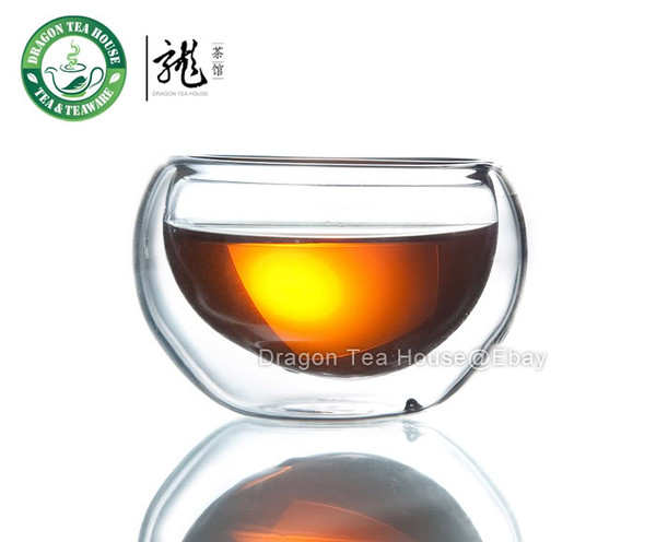 Double-wall Clear Glass Teacup 50ml 1.7 fl oz FH-305B 5 Pcs