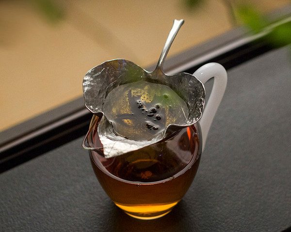 Hand-crafted Leaf Shaped Pure Tin Silver Metal Mesh Loose Tea Filter ...