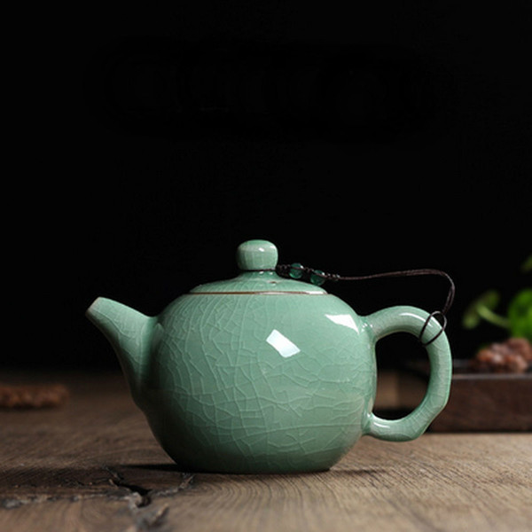 Chinese Longquan Klin Celadon Ceramic Kung Fu Teapot With Filter 240ml 8oz   Ice Veins Aquamarine
