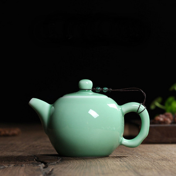 Chinese Longquan Klin Celadon Ceramic Kung Fu Teapot With Filter 240ml 8oz Aquamarine